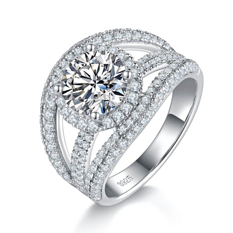 豪华满钻女戒S925银镀白金定制选款主石莫桑钻2.0ct/副石高碳钻