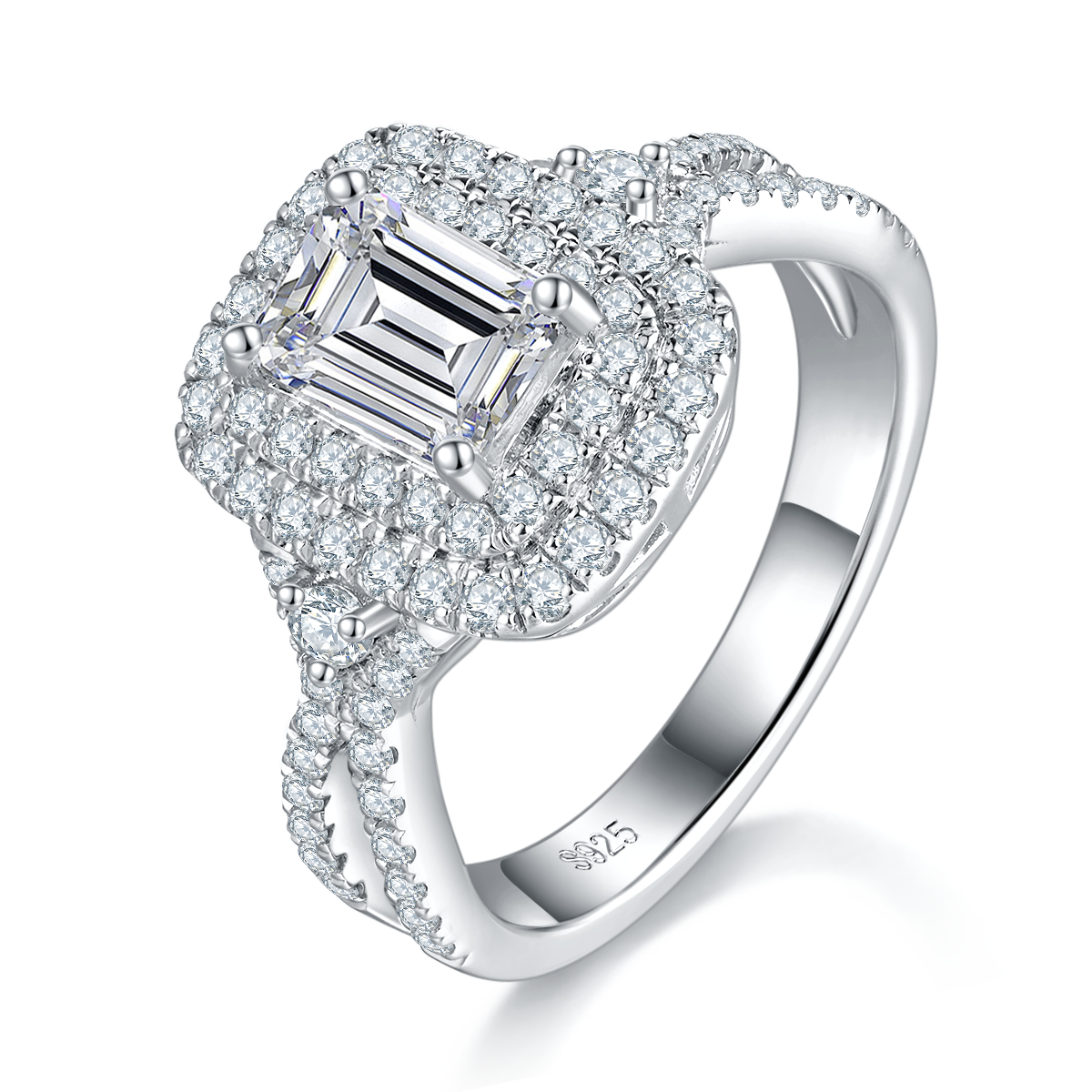 Square Round Bag Women's Ring S925 Silver Plated Platinum Women's Ring Customized Selection Main Stone Moissanite 1.0ct/Side Stone Cubic Zirconia
