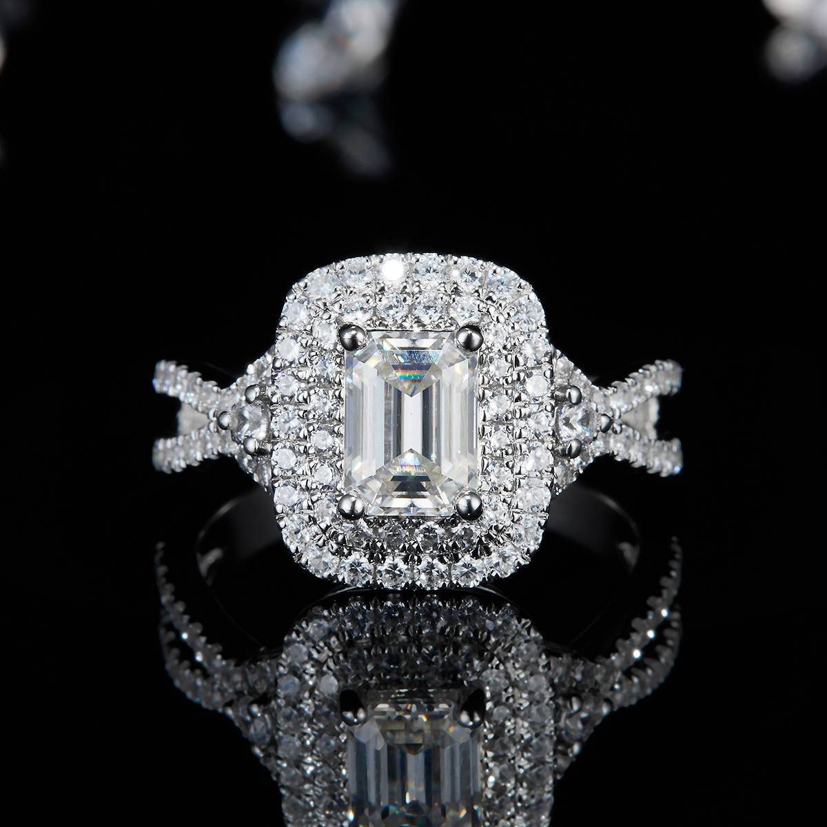 Square Round Bag Women's Ring S925 Silver Plated Platinum Women's Ring Customized Selection Main Stone Moissanite 1.0ct/Side Stone Cubic Zirconia