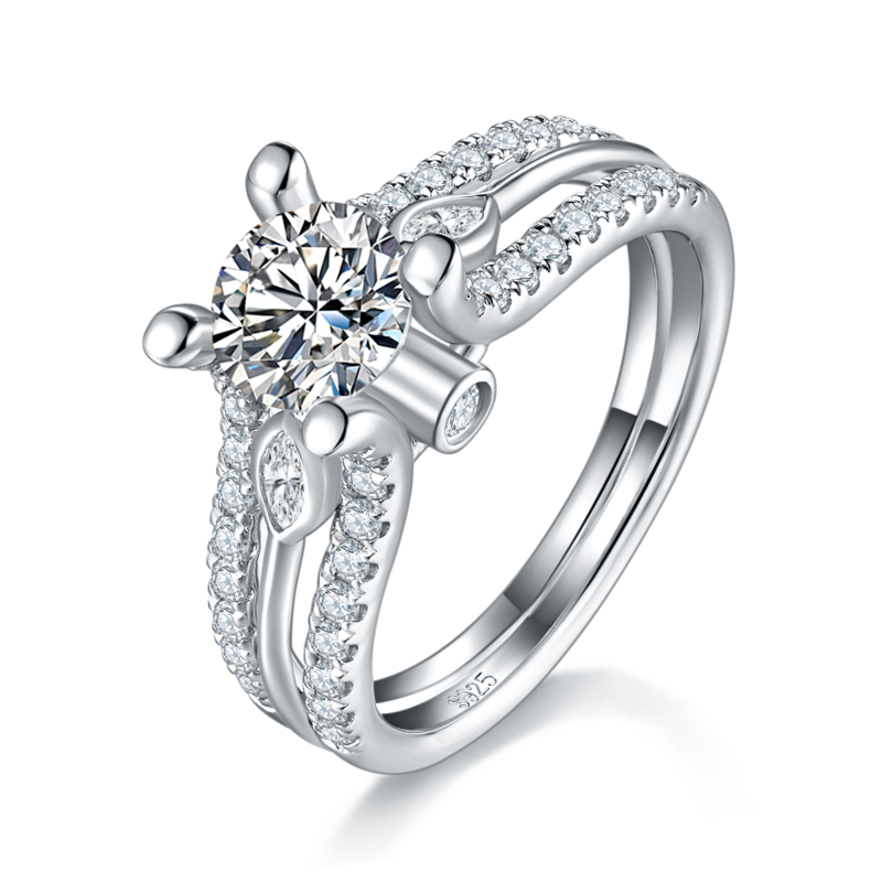 豪华四爪Women's RingS925银镀白金定制选款主石Moissanite1.0ct/副石高碳钻