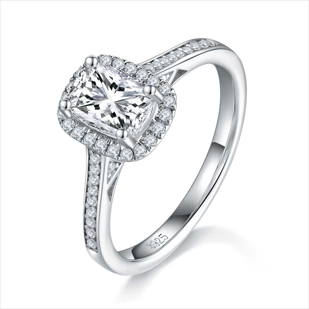 Radiant Round Bag Women's Ring S925 Silver Plated Platinum Customized Selection Main Stone Moissanite 1.0ct/Side Stone Cubic Zirconia