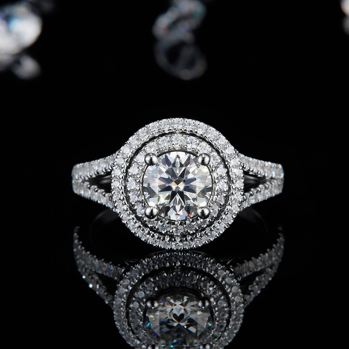 Round Bag Women's Ring S925 Silver Plated Platinum Customized Selection Main Stone Moissanite 1.0ct/Side Stone Cubic Zirconia