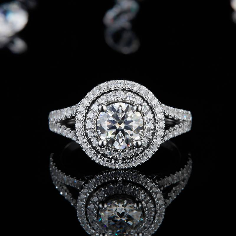 圆包Women's RingS925银镀白金定制选款主石Moissanite1.0ct/副石高碳钻
