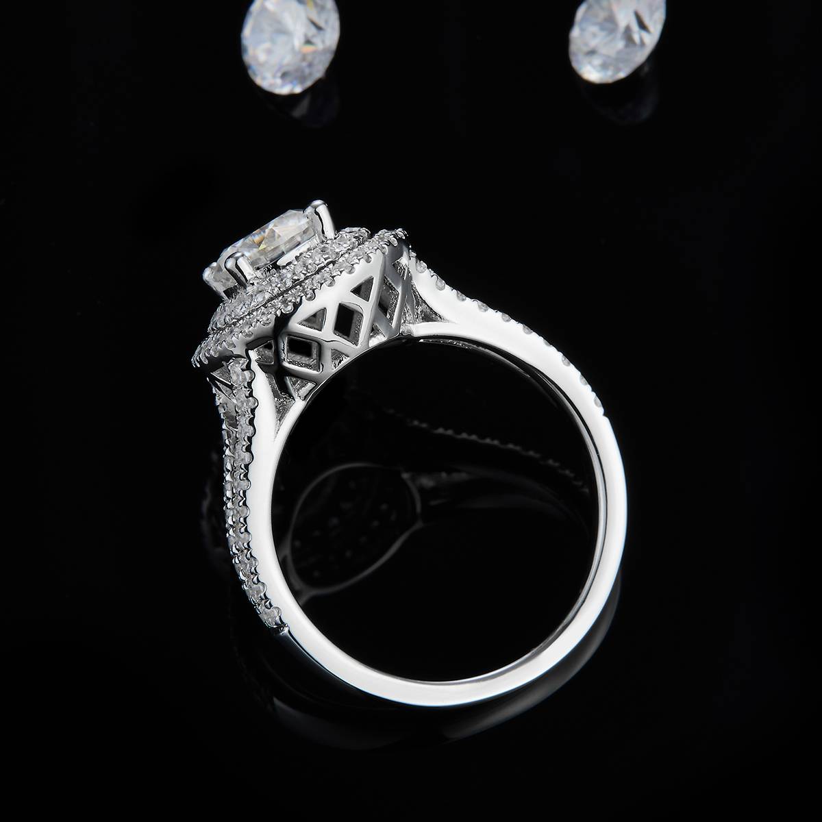 Round Bag Women's Ring S925 Silver Plated Platinum Customized Selection Main Stone Moissanite 1.0ct/Side Stone Cubic Zirconia