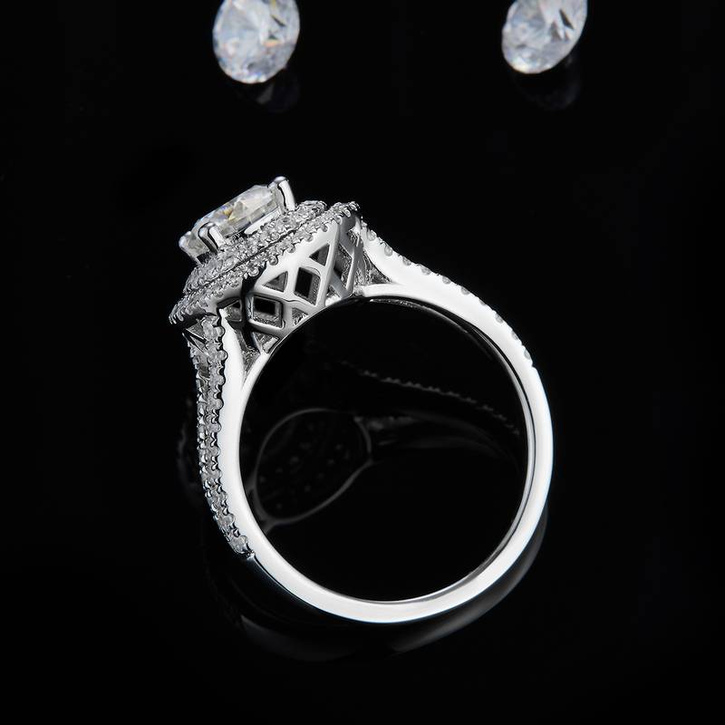 圆包Women's RingS925银镀白金定制选款主石Moissanite1.0ct/副石高碳钻