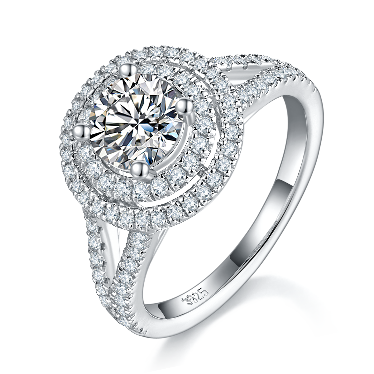 Round Bag Women's Ring S925 Silver Plated Platinum Customized Selection Main Stone Moissanite 1.0ct/Side Stone Cubic Zirconia