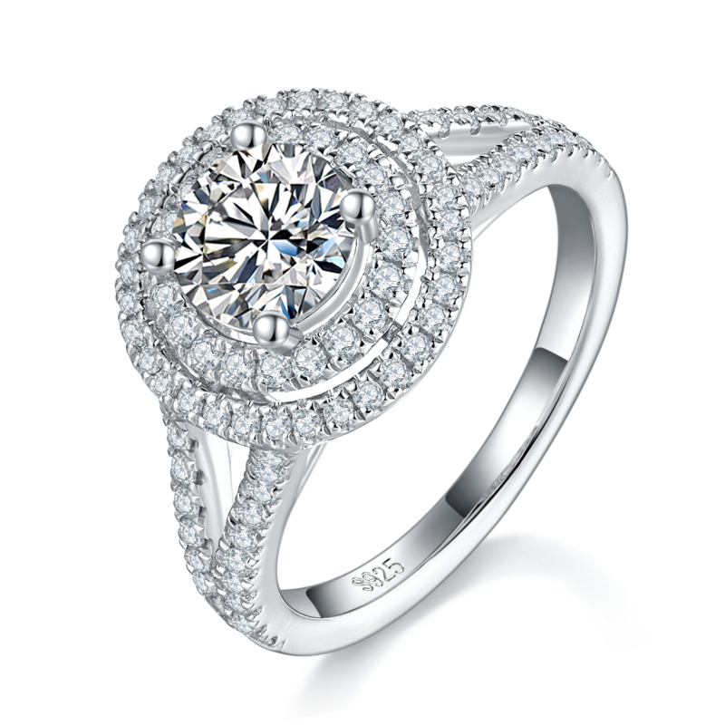 圆包Women's RingS925银镀白金定制选款主石Moissanite1.0ct/副石高碳钻