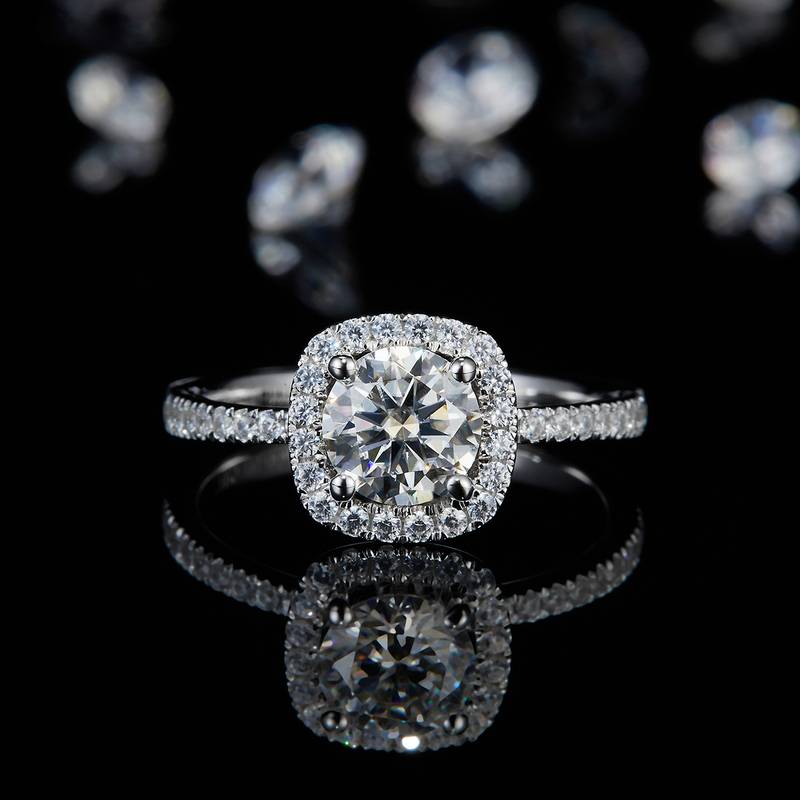 方包Women's RingS925银镀白金定制选款主石Moissanite1.0ct/副石高碳钻
