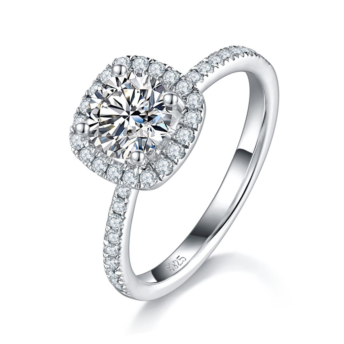 Fang Bao Women's Ring S925 Silver Plated Platinum Customized Selection Main Stone Moissanite 1.0ct/Side Stone Cubic Zirconia