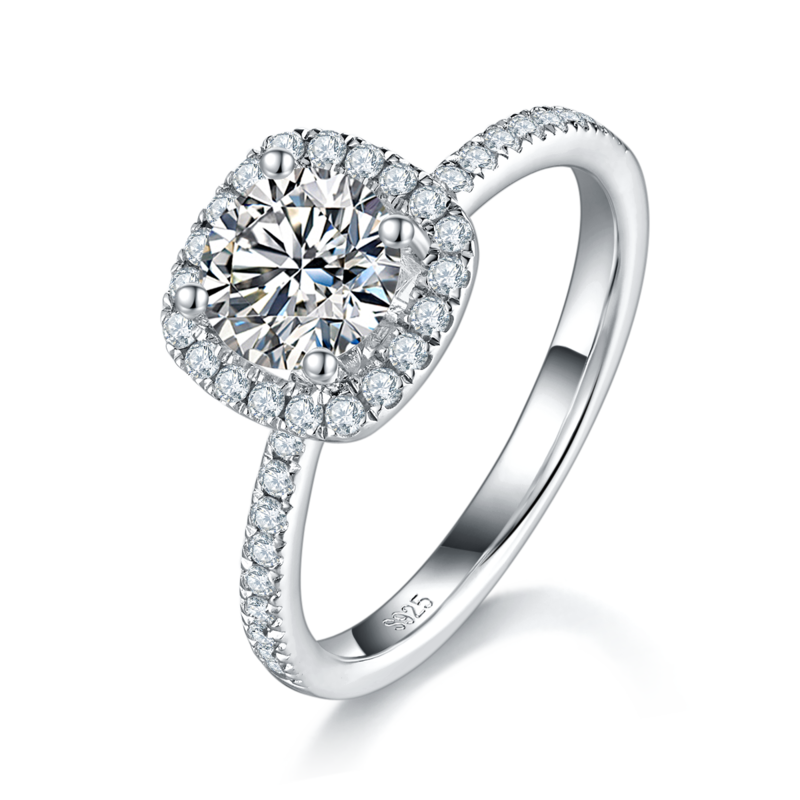 方包Women's RingS925银镀白金定制选款主石Moissanite1.0ct/副石高碳钻