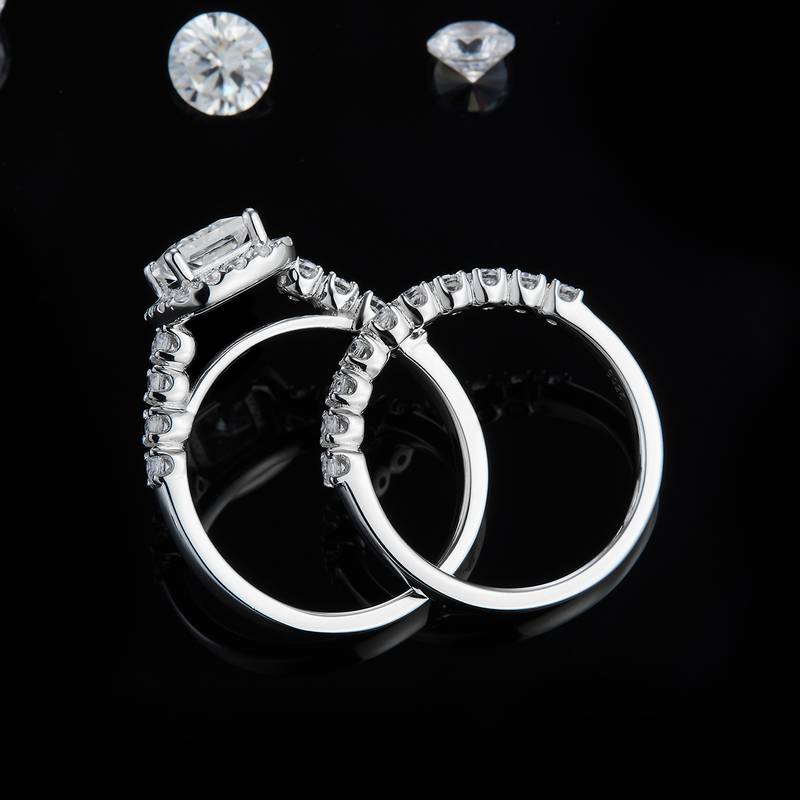 S925银镀白金主副套戒叠戴女戒定制选款主石莫桑钻1.0ct/副石高碳钻