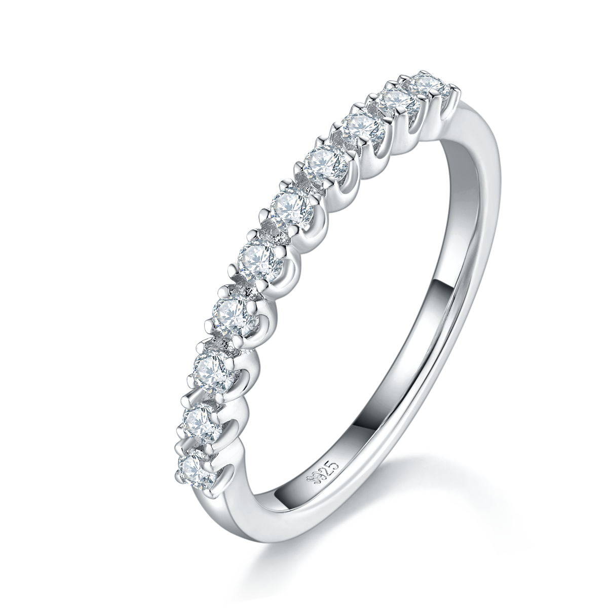 S925银镀白金主副套戒叠戴女戒定制选款主石莫桑钻1.0ct/副石高碳钻