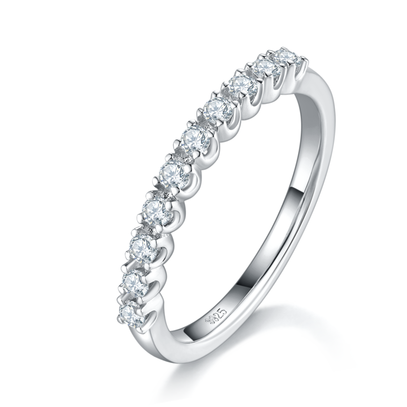 S925银镀白金主副套戒叠戴女戒定制选款主石莫桑钻1.0ct/副石高碳钻