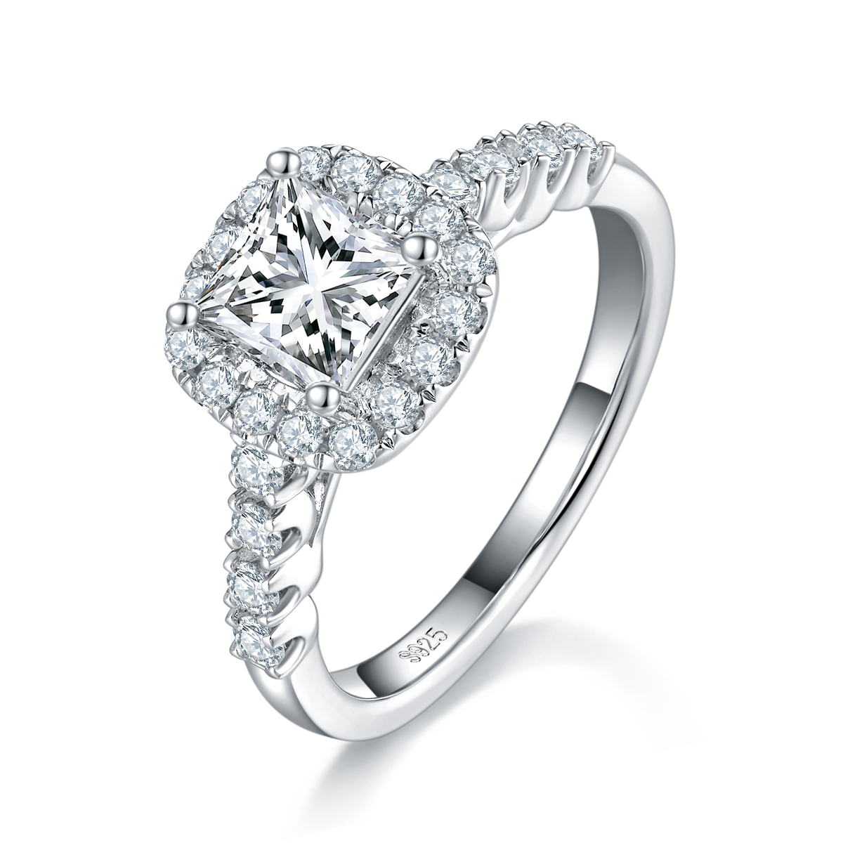 S925银镀白金主副套戒叠戴女戒定制选款主石莫桑钻1.0ct/副石高碳钻