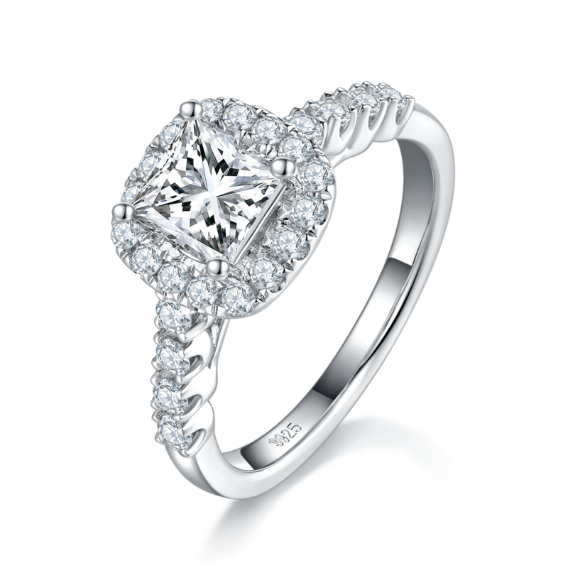 S925银镀白金主副套戒叠戴女戒定制选款主石莫桑钻1.0ct/副石高碳钻