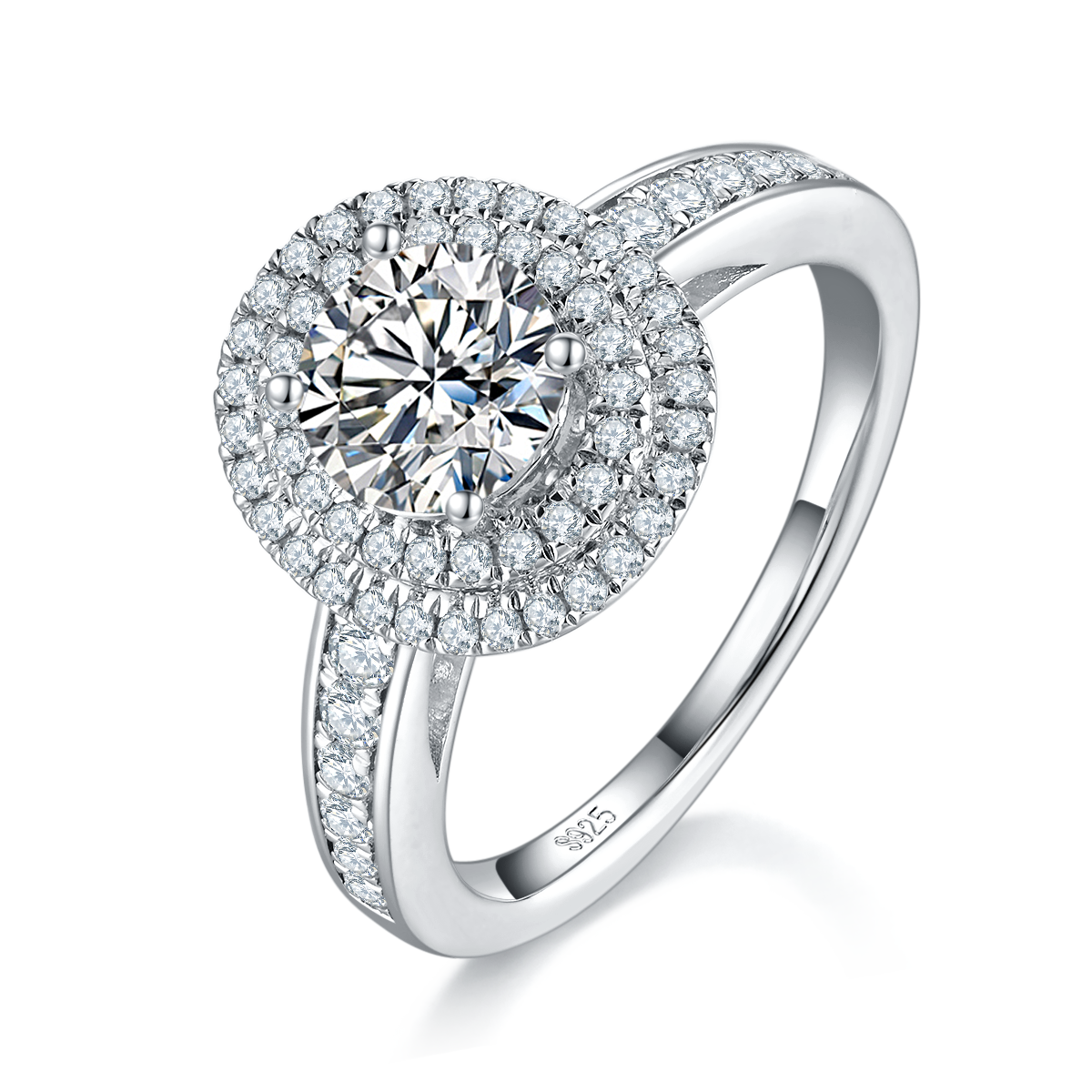 S925银镀白金主副套戒叠戴女戒定制选款主石莫桑钻1.0ct/副石高碳钻