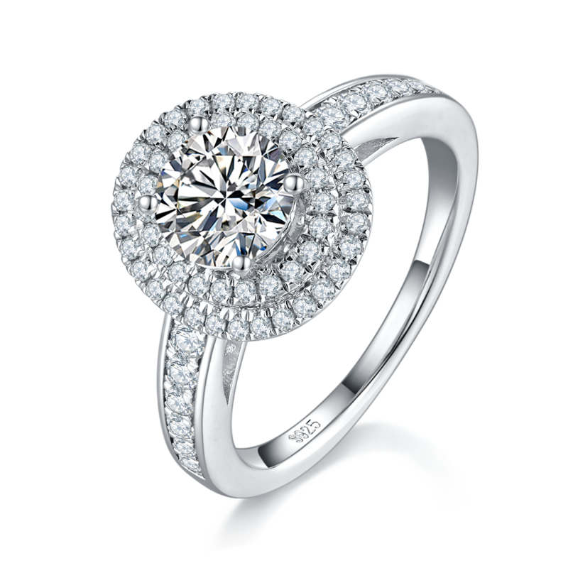 S925银镀白金主副套戒叠戴女戒定制选款主石莫桑钻1.0ct/副石高碳钻