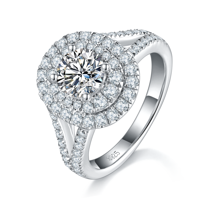 S925银镀白金主副套戒叠戴女戒定制选款主石莫桑钻1.0ct/副石高碳钻