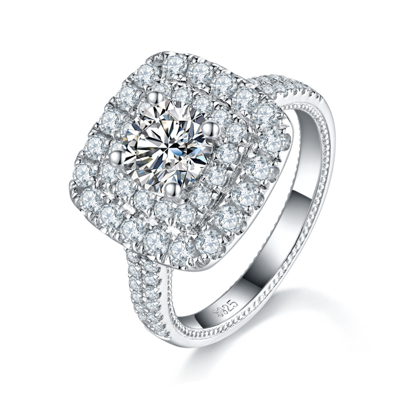 豪华满钻Women's RingS925银镀白金定制选款主石Moissanite1.0ct/副石高碳钻