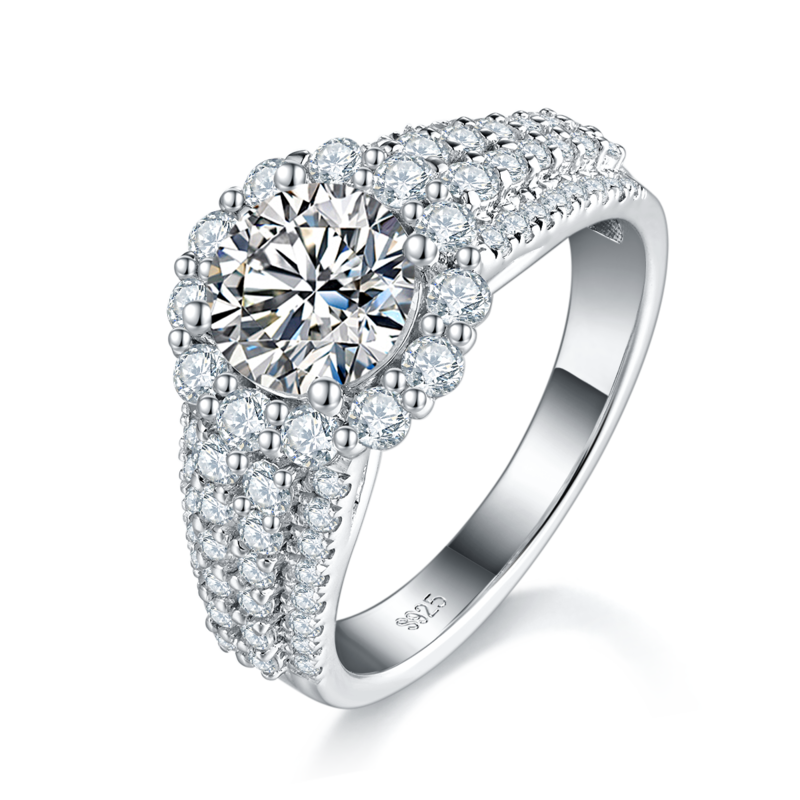 豪华满钻Women's RingS925银镀白金定制选款主石Moissanite1.2ct/副石高碳钻
