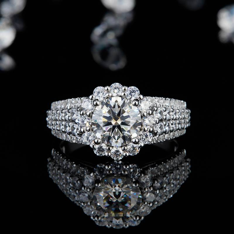 豪华满钻Women's RingS925银镀白金定制选款主石Moissanite1.2ct/副石高碳钻