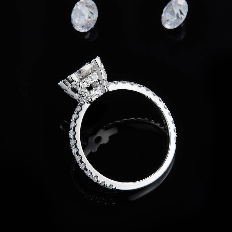 单头Women's RingS925银镀白金定制选款主石Moissanite1.0ct/副石高碳钻