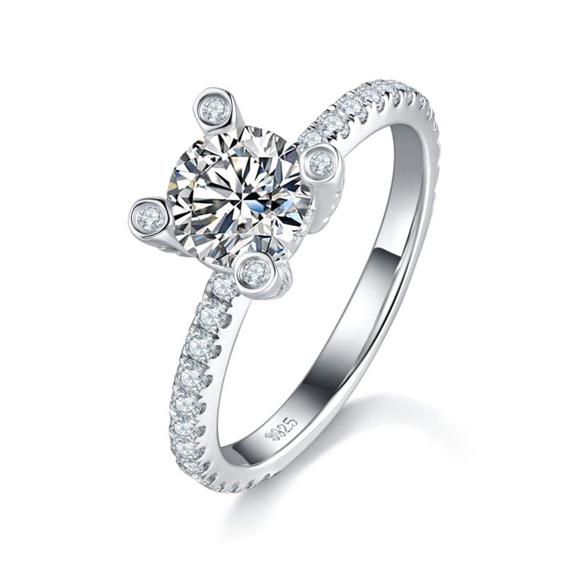 单头Women's RingS925银镀白金定制选款主石Moissanite1.0ct/副石高碳钻