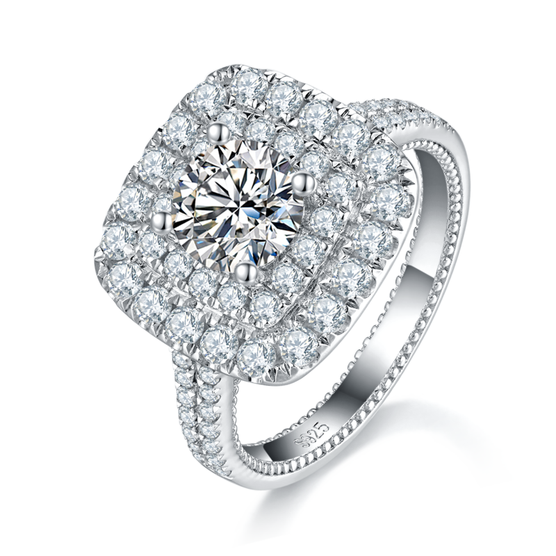 豪华满钻Women's RingS925银镀白金定制选款主石Moissanite1.0ct/副石高碳钻