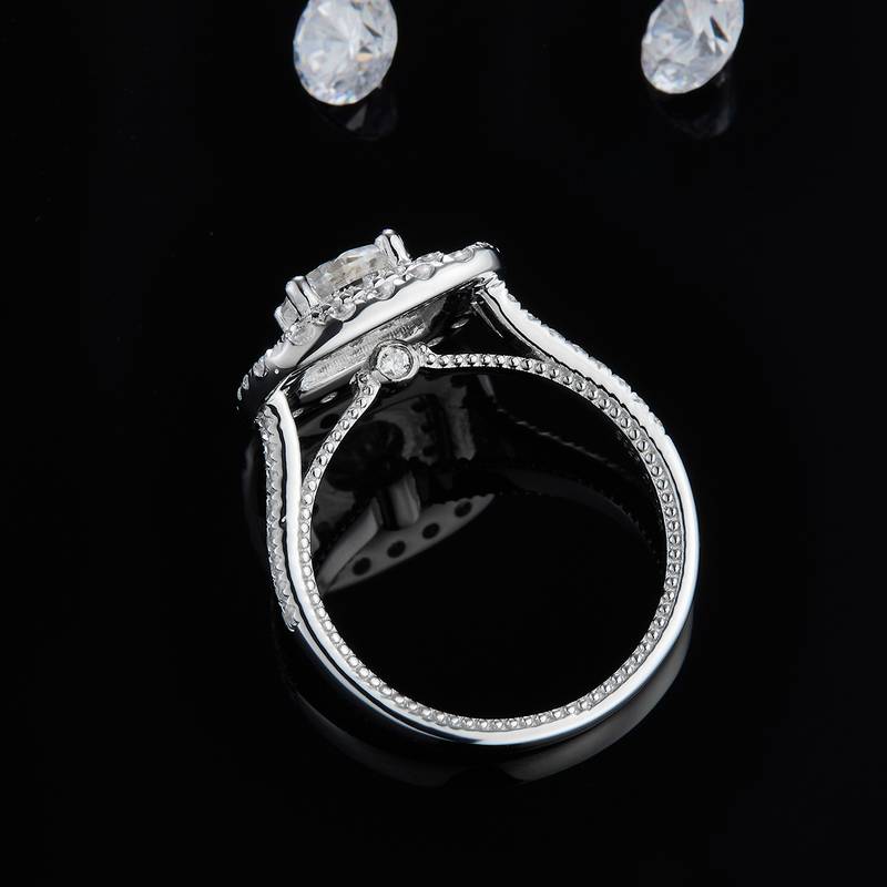 豪华满钻Women's RingS925银镀白金定制选款主石Moissanite1.0ct/副石高碳钻