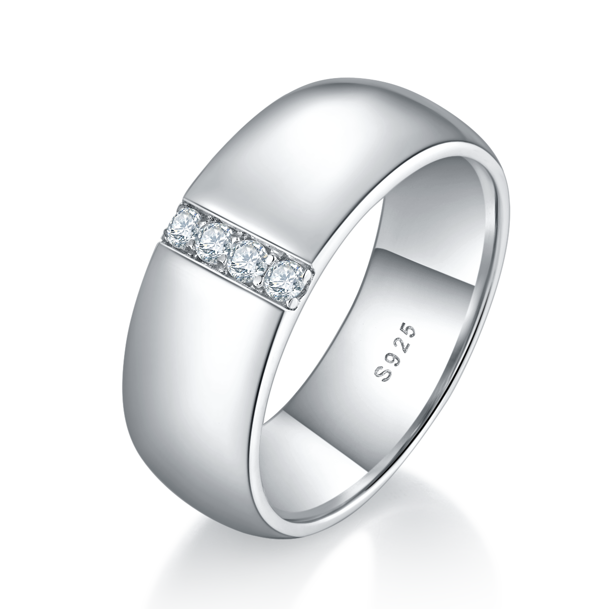 Minimalist men's ring S925 silver plated white gold customized option, accessory stone moissanite diamond 0.11ct