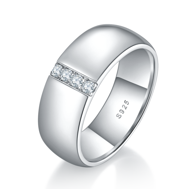 简约Men's RingS925银镀白金定制选款副石Moissanite0.11ct