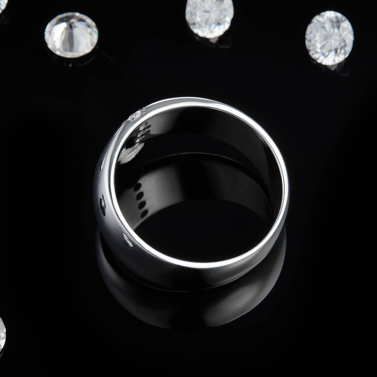 Minimalist men's ring S925 silver plated white gold customized option, accessory stone moissanite diamond 0.11ct
