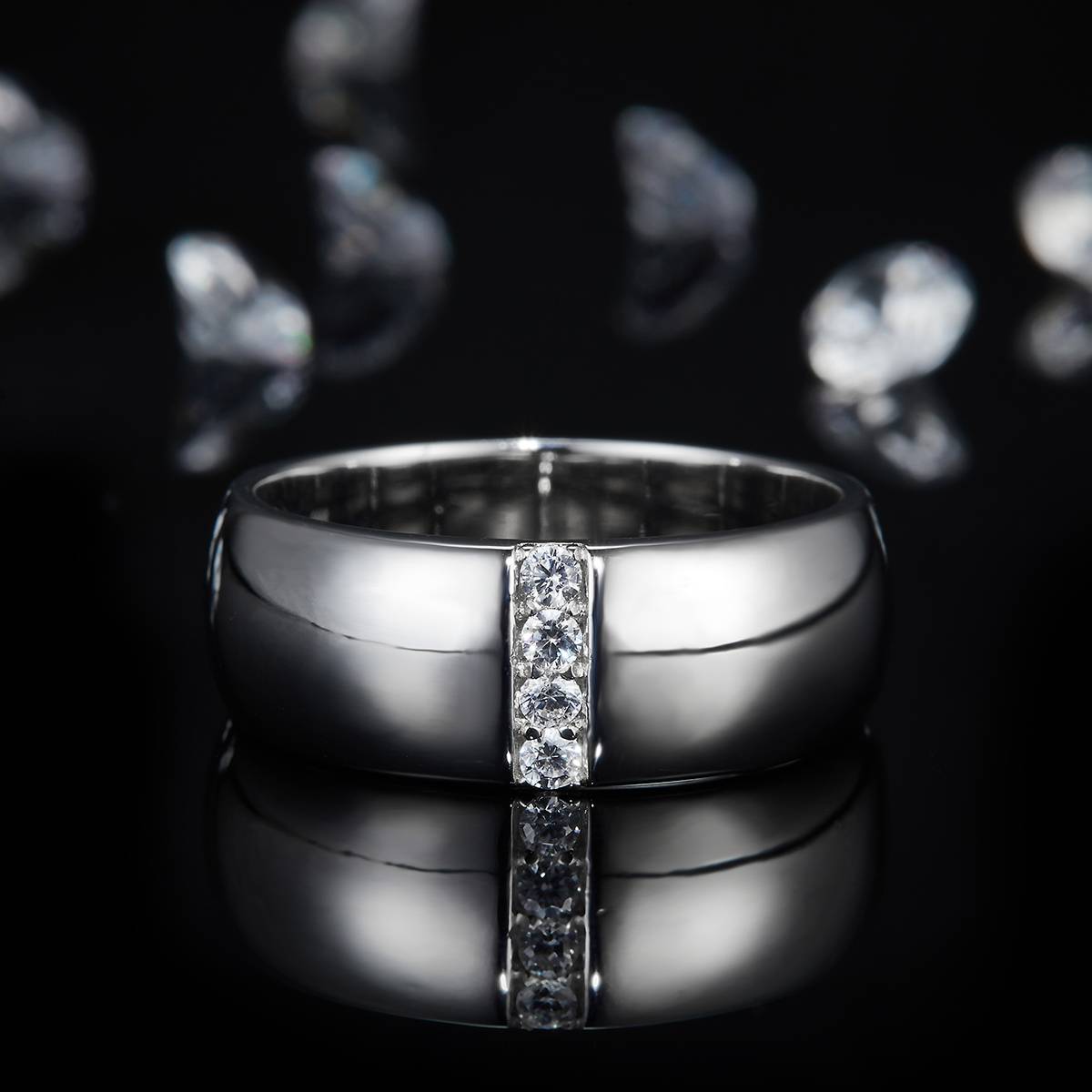 Minimalist men's ring S925 silver plated white gold customized option, accessory stone moissanite diamond 0.11ct