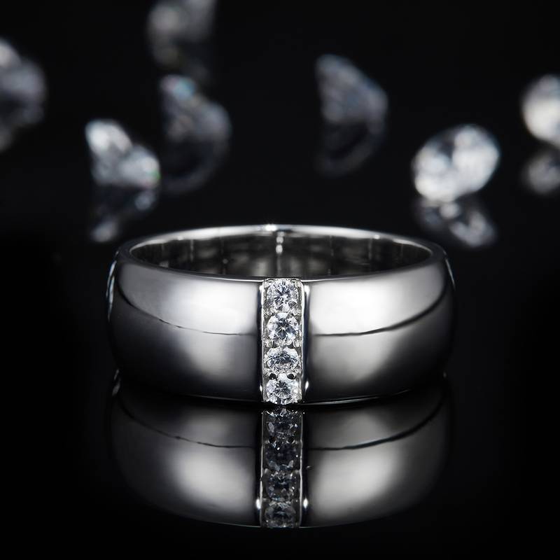 简约Men's RingS925银镀白金定制选款副石Moissanite0.11ct