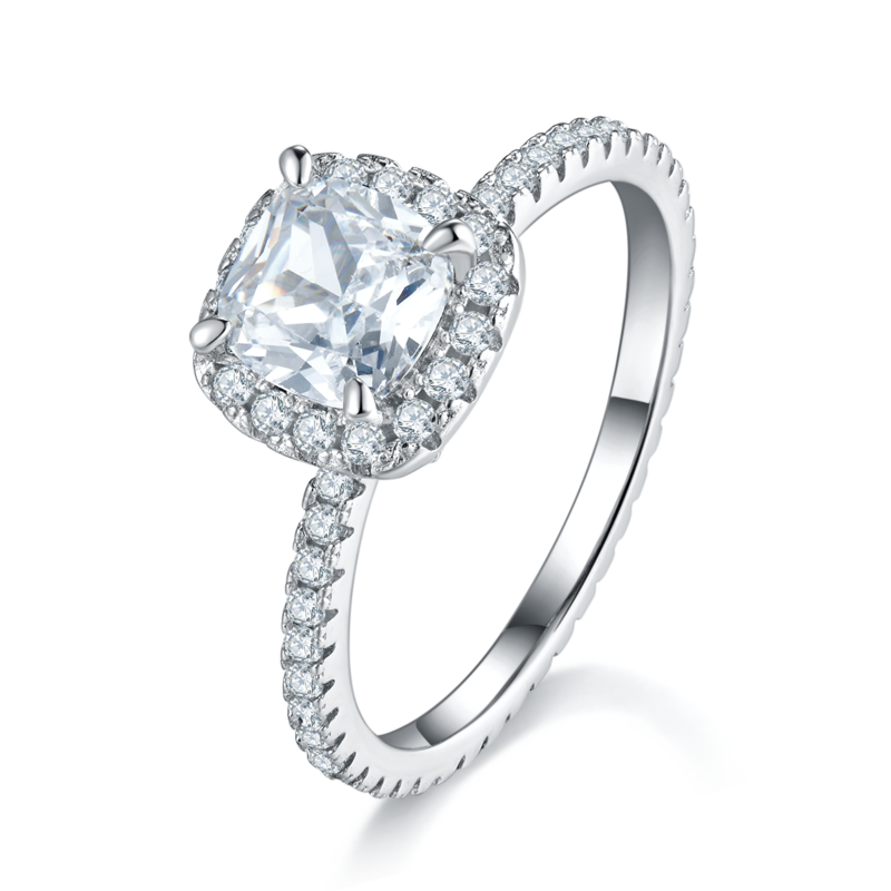 枕形圆包Women's RingS925银镀白金定制选款主石Moissanite1.0ct/副石高碳钻