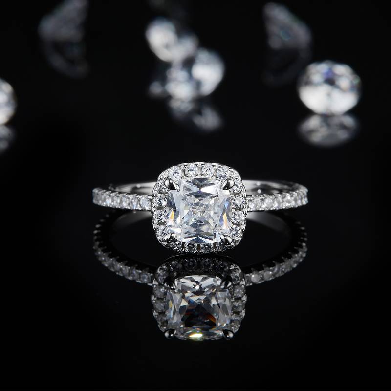 枕形圆包Women's RingS925银镀白金定制选款主石Moissanite1.0ct/副石高碳钻
