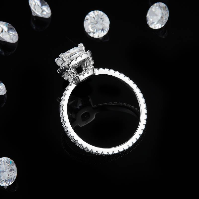 枕形圆包Women's RingS925银镀白金定制选款主石Moissanite1.0ct/副石高碳钻