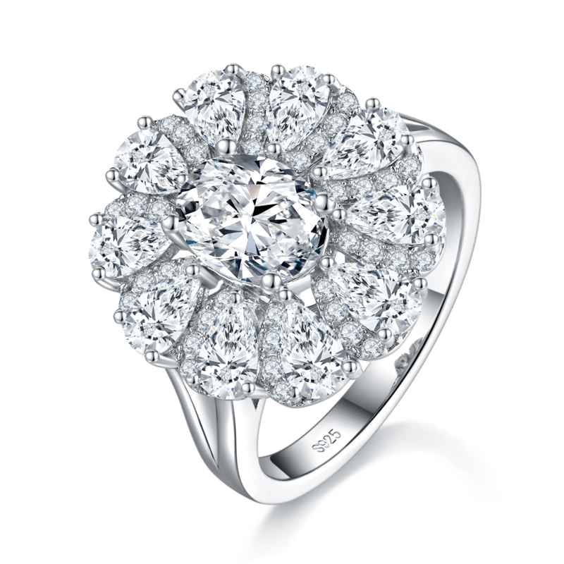 豪华蛋形Women's RingS925银镀白金定制选款主石Moissanite1.5ct/副石高碳钻