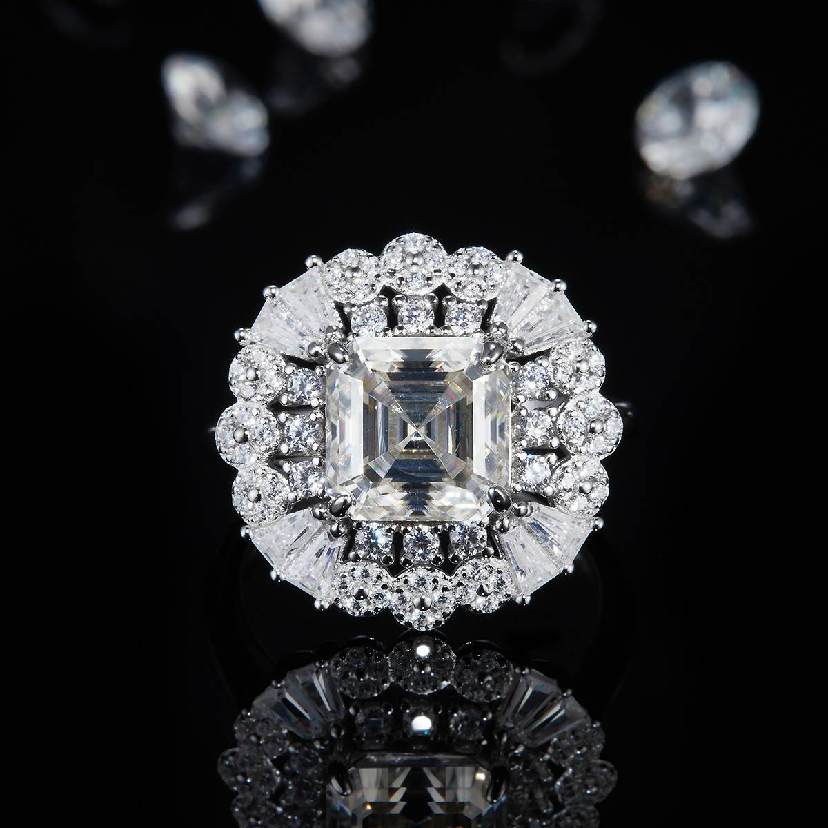 Luxury Asche Women's Ring S925 Silver Plated Platinum Customized Selection Main Stone Moissanite Diamond 2.5ct/Secondary Stone High Carbon Diamond