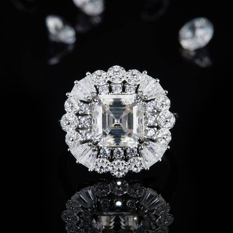 豪华阿斯切Women's RingS925银镀白金定制选款主石Moissanite2.5ct/副石高碳钻