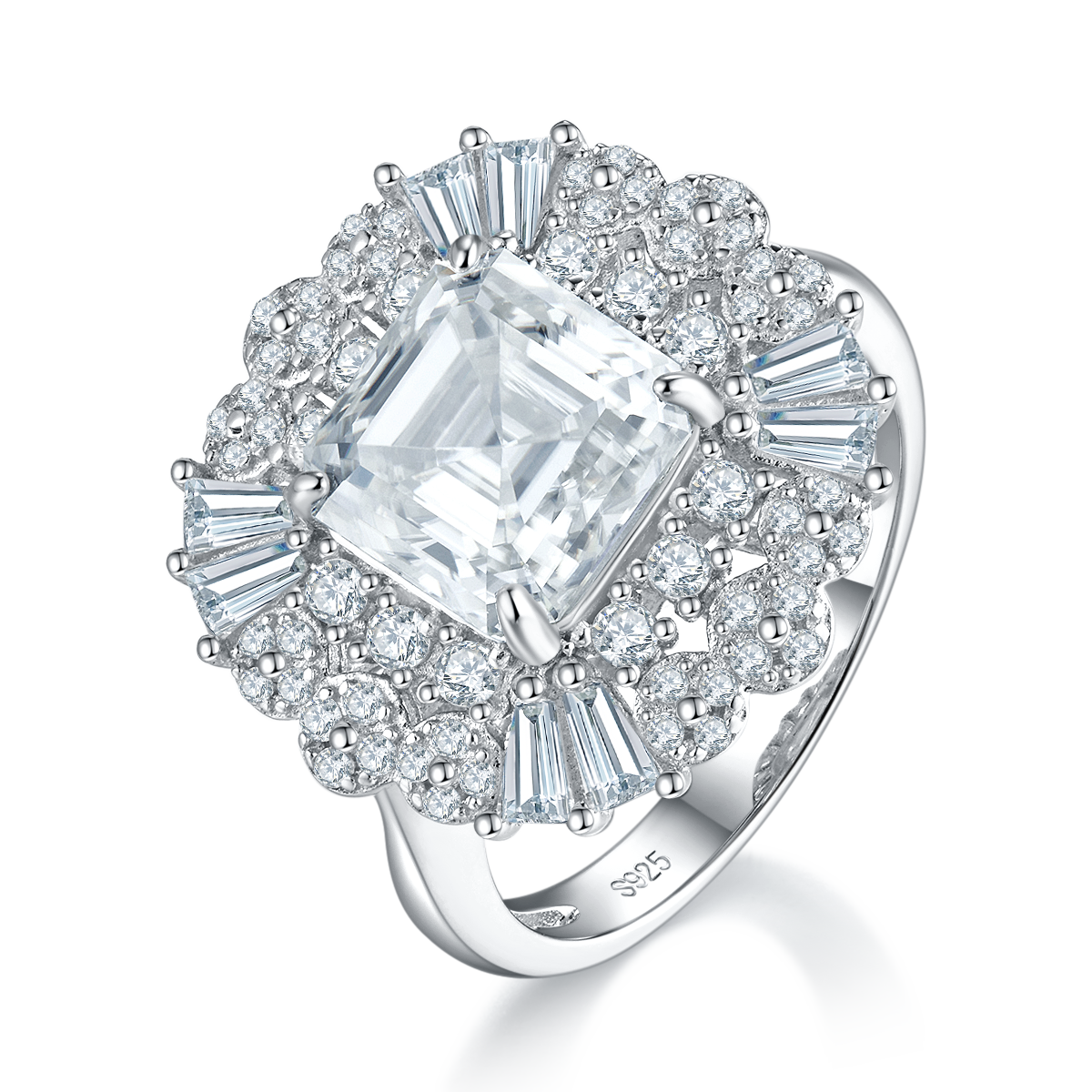 Luxury Asche Women's Ring S925 Silver Plated Platinum Customized Selection Main Stone Moissanite Diamond 2.5ct/Secondary Stone High Carbon Diamond