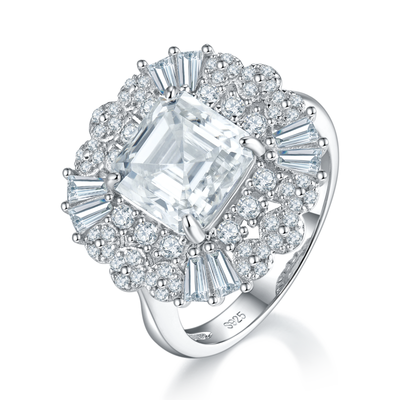 豪华阿斯切Women's RingS925银镀白金定制选款主石Moissanite2.5ct/副石高碳钻