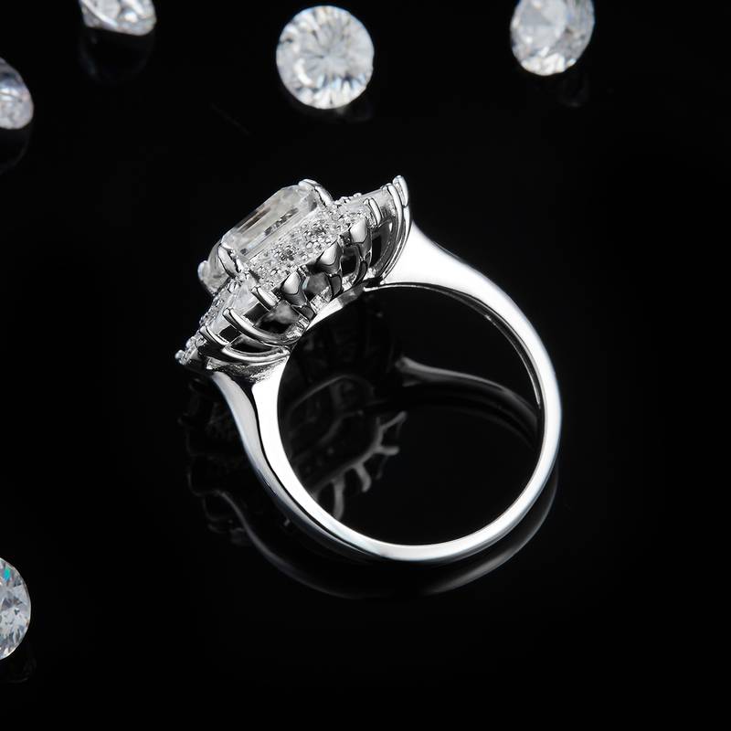 豪华阿斯切Women's RingS925银镀白金定制选款主石Moissanite2.5ct/副石高碳钻