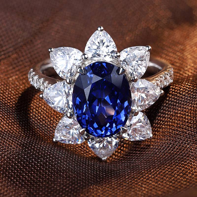 R137培育彩宝S925银镀白金Ring主石10*8mmmm/3.8ct
