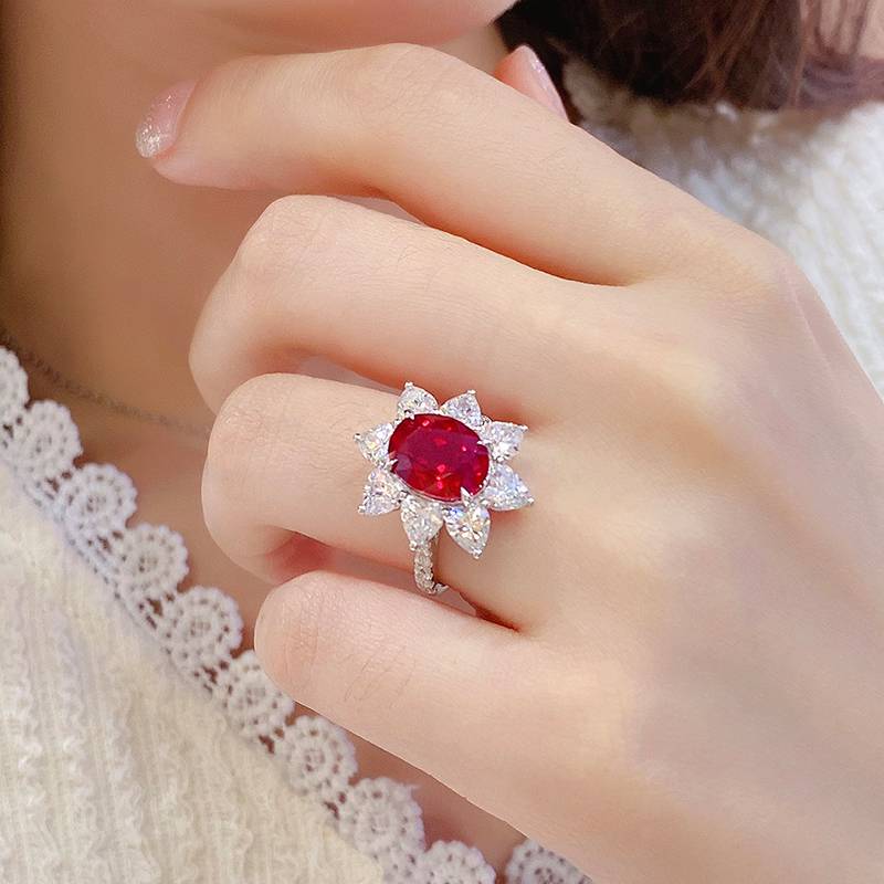 R137培育彩宝S925银镀白金Ring主石10*8mmmm/3.8ct