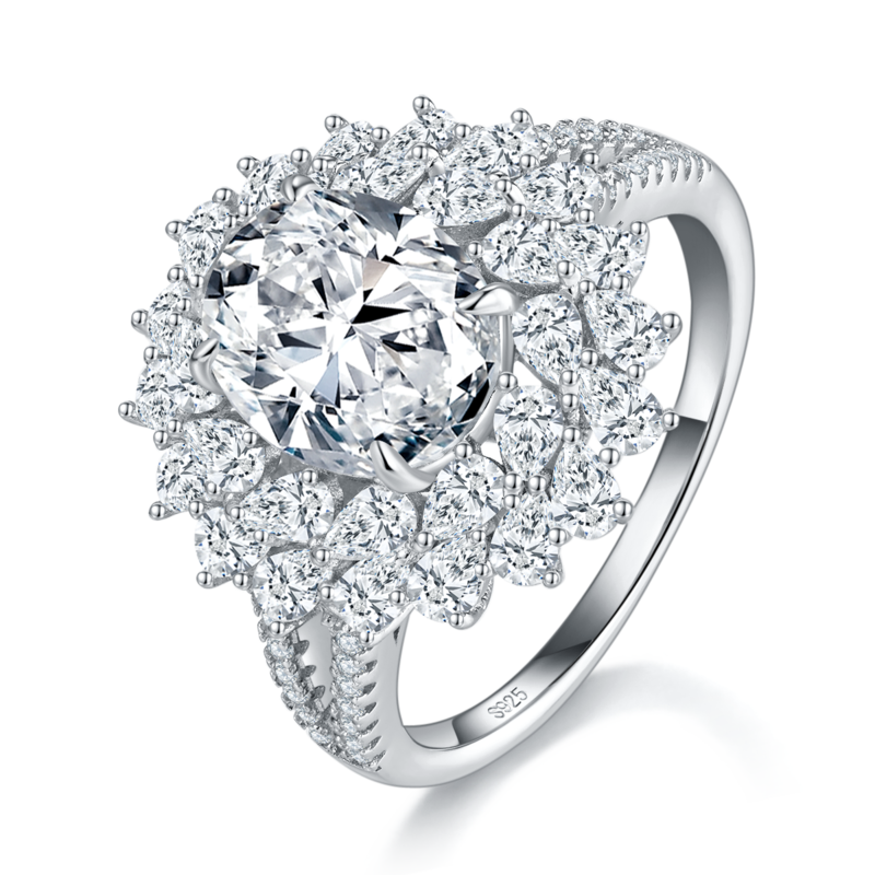 豪华满钻蛋形Women's RingS925银镀白金定制选款主石Moissanite3.0ct/副石高碳钻
