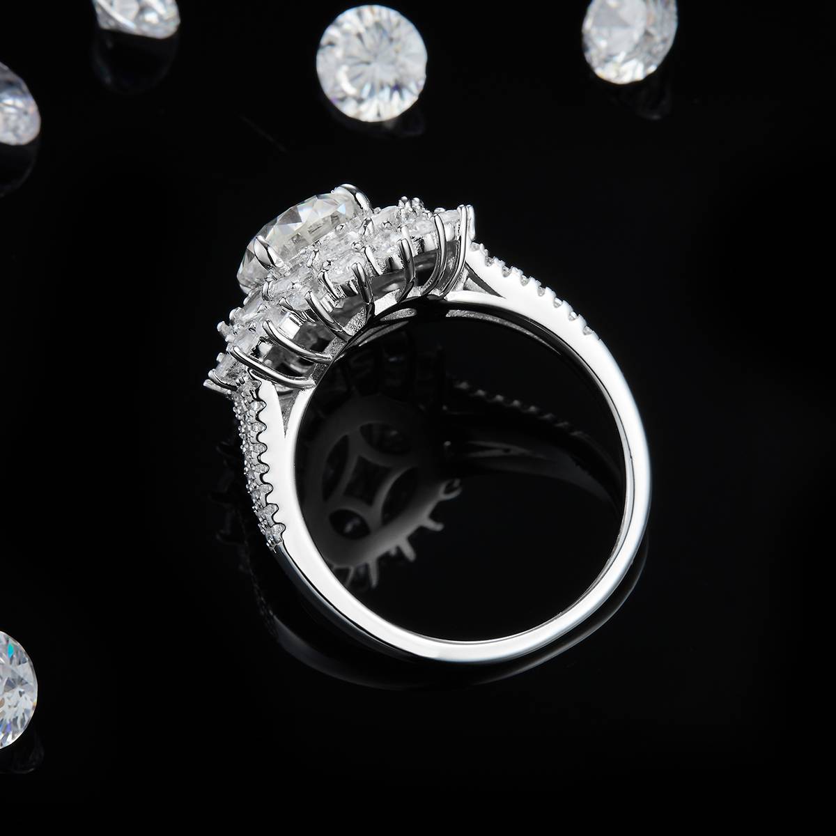 Deluxe Full Diamond Egg shaped Women's Ring S925 Silver Plated Platinum Customized Selection Main Stone Moissanite Diamond 3.0ct/Secondary Stone High Carbon Diamond