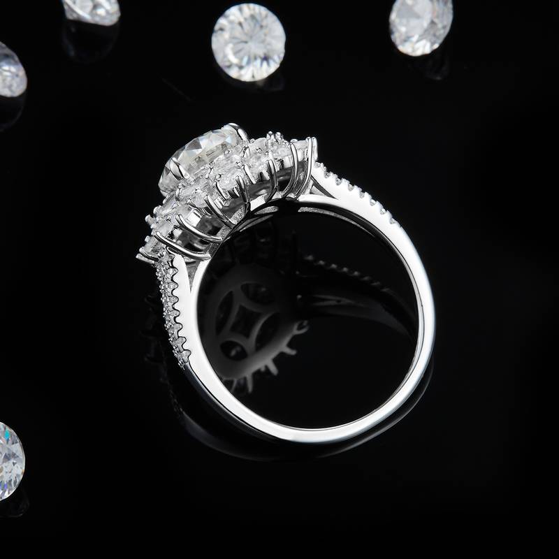 豪华满钻蛋形Women's RingS925银镀白金定制选款主石Moissanite3.0ct/副石高碳钻