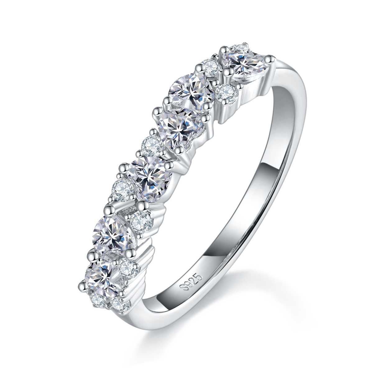 S925 Silver Plated Platinum Women's Ring Customized Selection with Counter Stone Moissanite Diamond 0.75ct