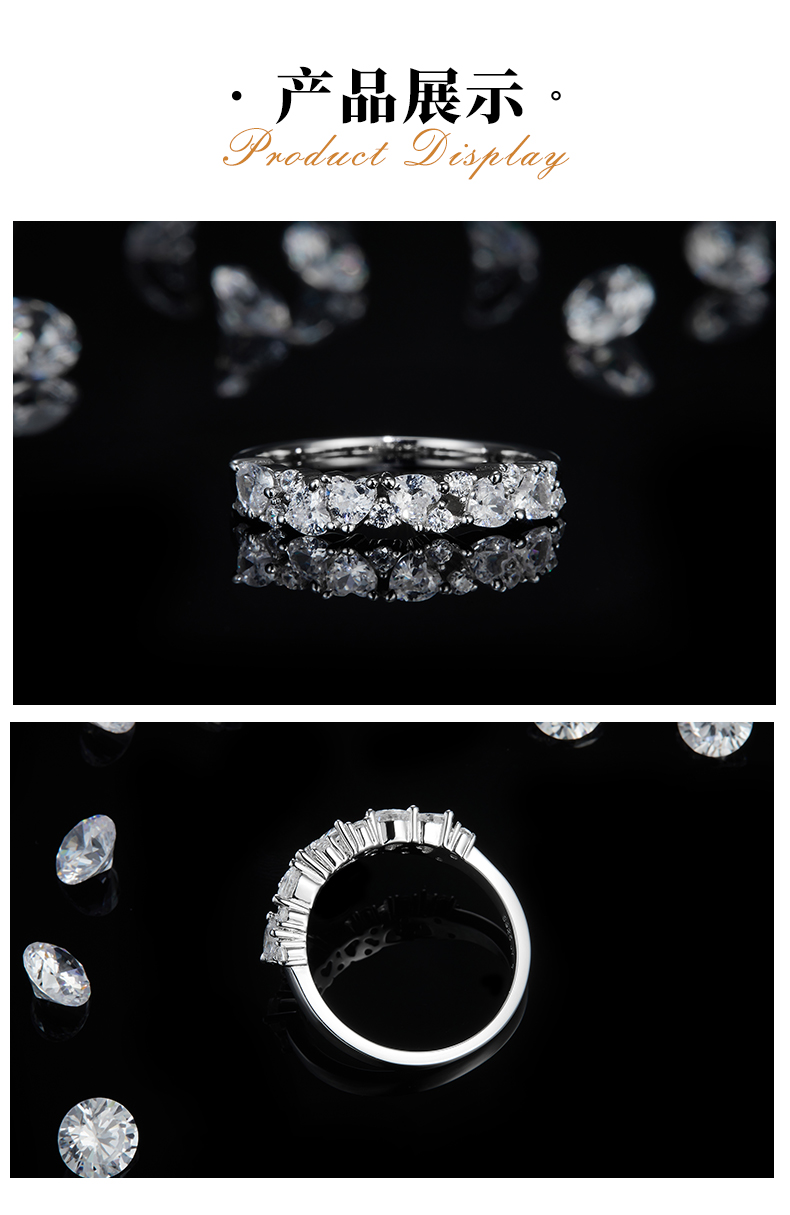 排戒S925银镀白金女戒定制选款副石莫桑钻0.75ct - 3